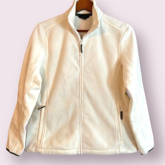 LANDS' END Full Zip White Fleece Jacket - Picture 1 of 12
